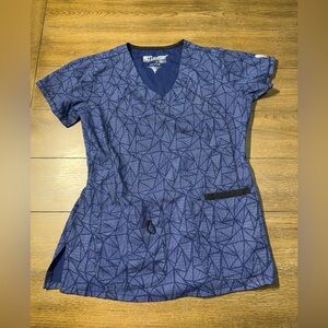 Grey's Anatomy Navy Geometric V-Neck Scrub Top size small